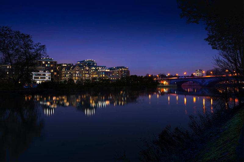 architectural visualisation of Kew Bridge development night